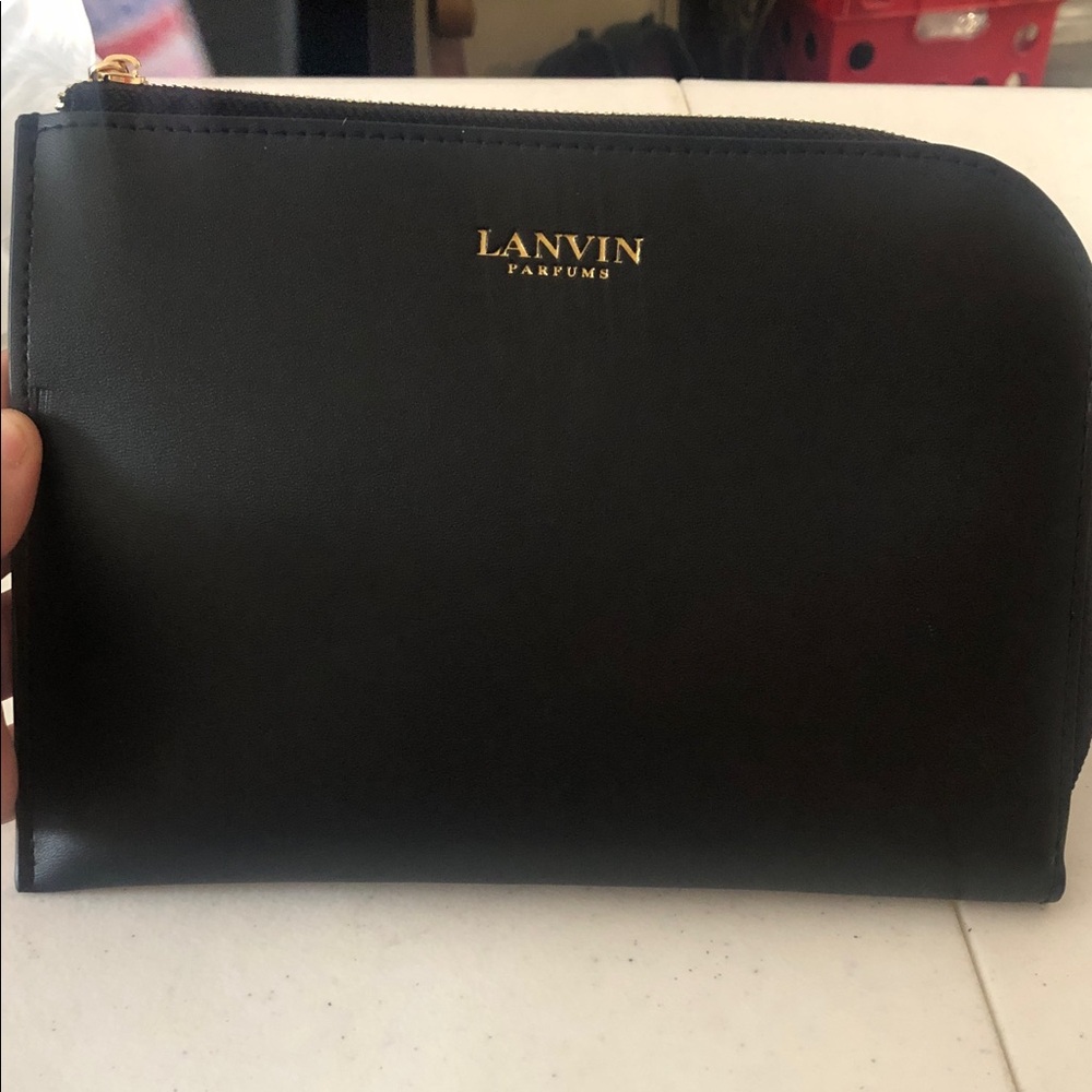 Lanvin Black Toiletry Pouch with Gold Logo